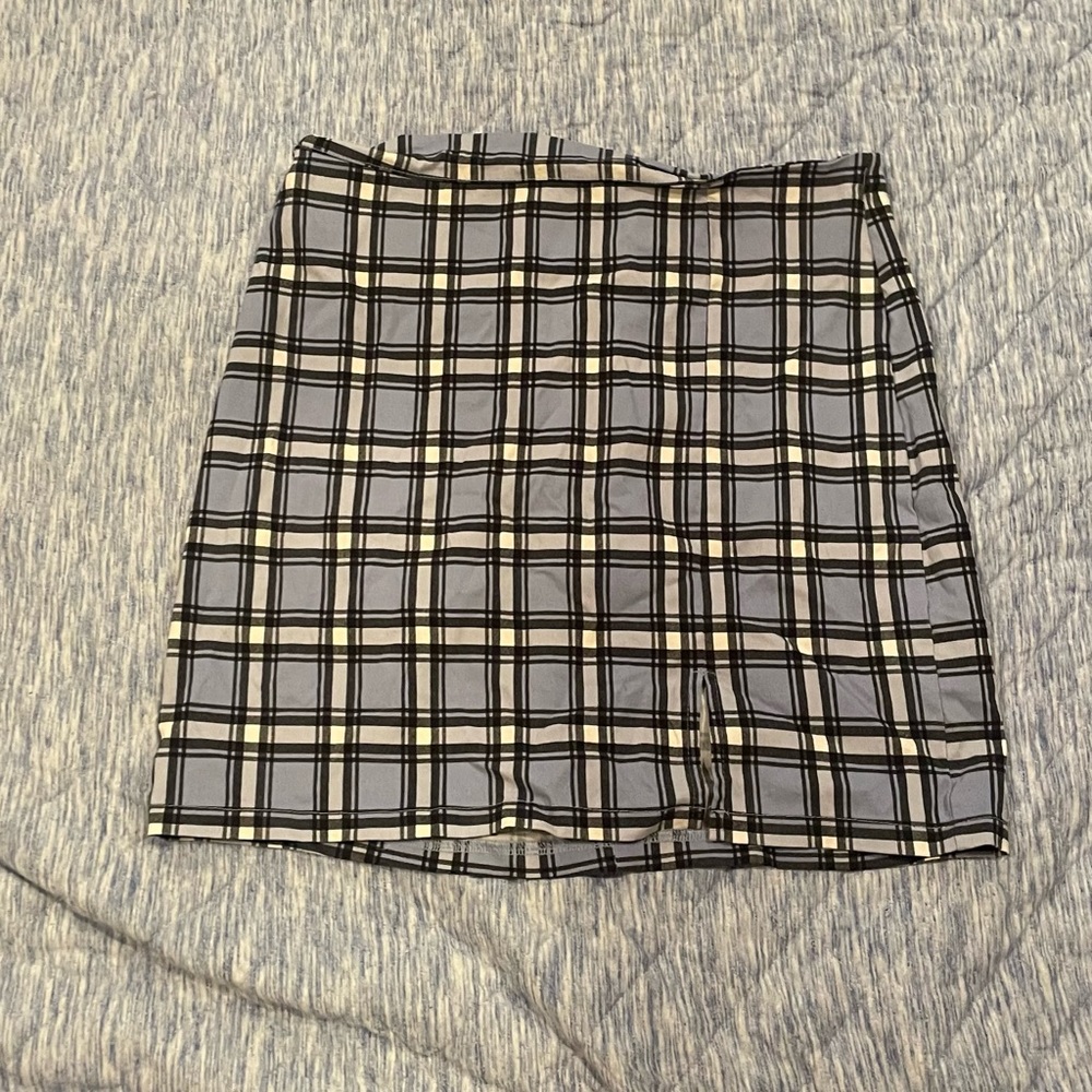 rue 21 light blue plaid pencil skirt